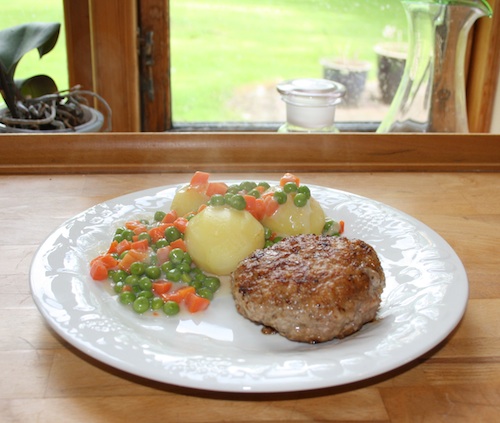 Karbonader med stuvede grøntsager, til 5 personer